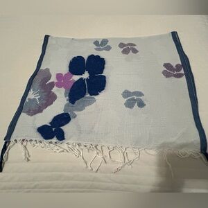 JJILL Floral IVORY, Purple and Blue Floral Patterned Scarf with Fringe-so pretty